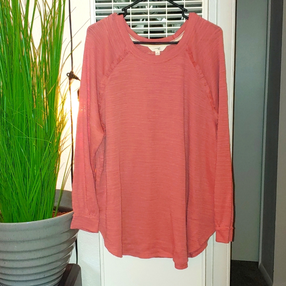 NWT 2X salmon colored sweater top w/ ruffle accents